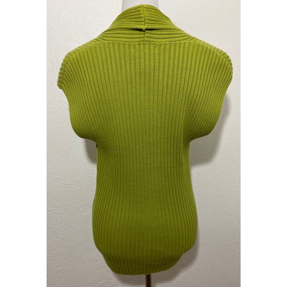 Parkhurst Size S/P Green Ribbed Knit Button Up Vest Cap Sleeve Casual Colorful - Picture 5 of 7